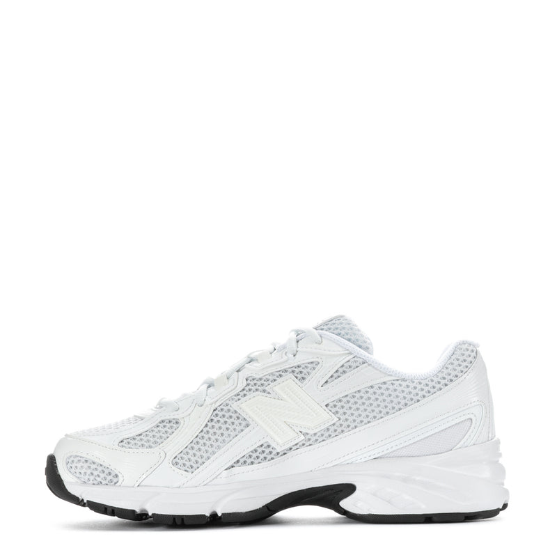 Women's white mesh sneakers, front quarter view with cushioned midsole