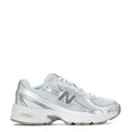 Youth 740 sneakers in white and silver metallic, mesh upper, lace-up design