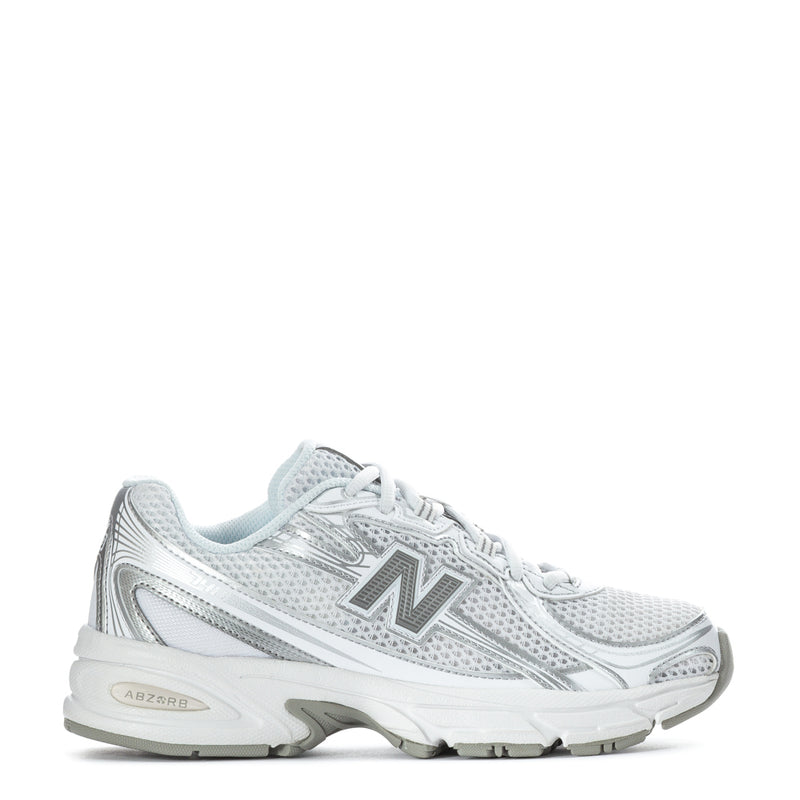 Youth 740 sneakers in white and silver metallic, mesh upper, lace-up design