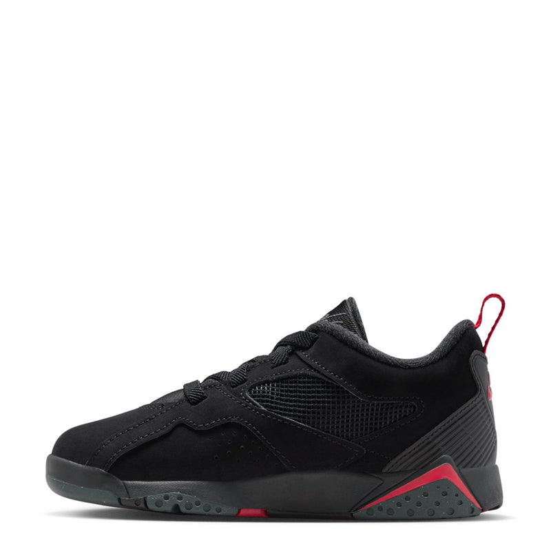 Kids black lace-up sneakers with red-and-gray side midsole