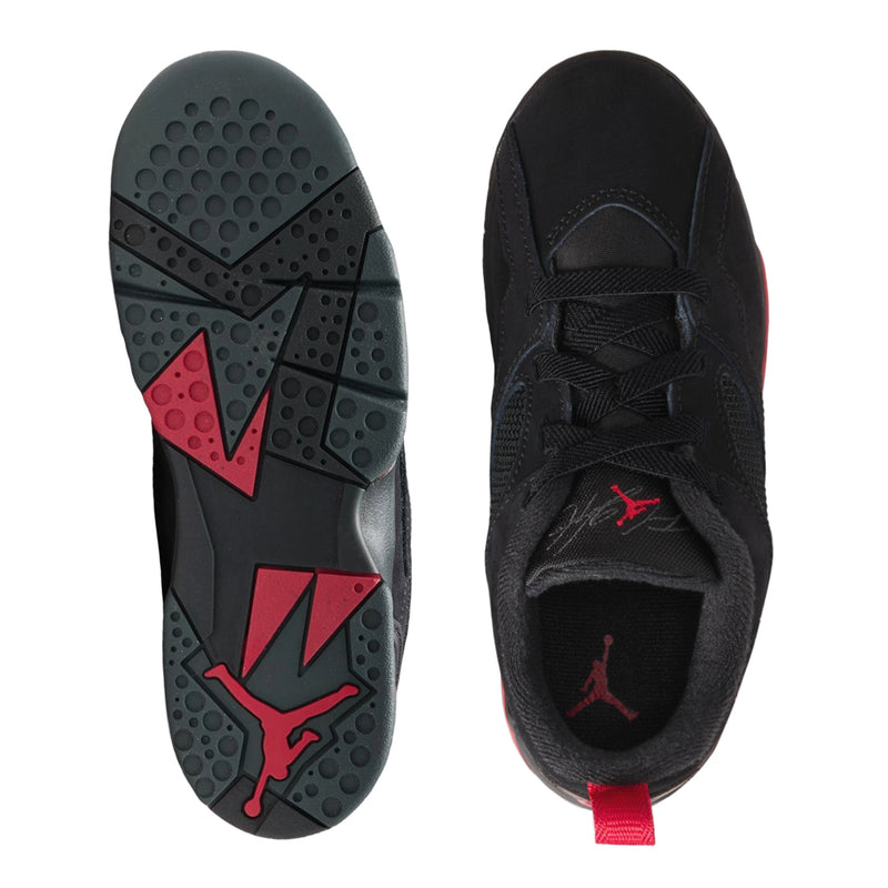 Kids sneaker soles with gray tread and red traction panels