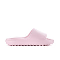 Women's slide sandals in clear pink, single wide band with adidas logo on side