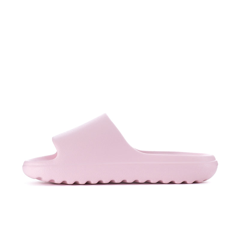 Clear pink slide sandals with thick sole and molded strap for easy slip-on