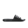 Black slide sandals for men with adidas logo and three strap stripes