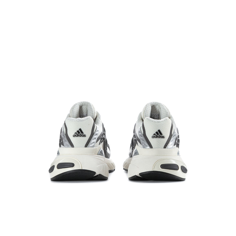 Men's sneakers with adidas heel tab; grey lining, black outsole, and off-white midsole.