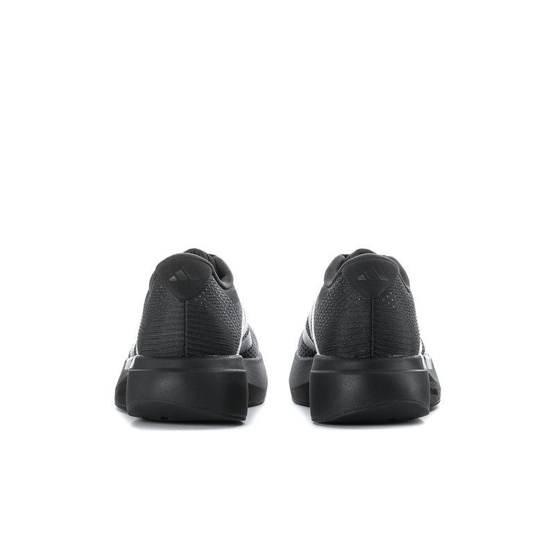 Men's black running shoes, heel view pair with cushioned back