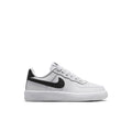 Kids' white leather sneakers with black swoosh and lace-up front