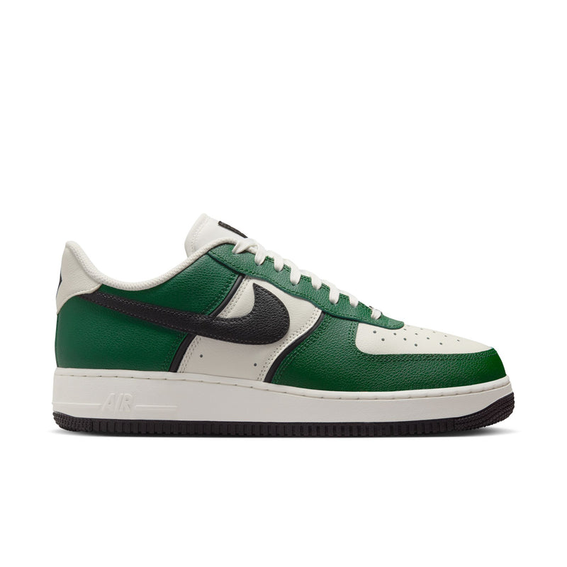 Men's Nike Air Force 1 Low sneakers in fir green, white, and black with swoosh