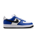 Nike Air Force 1 Low men's sneakers front side view in blue, white, and black.