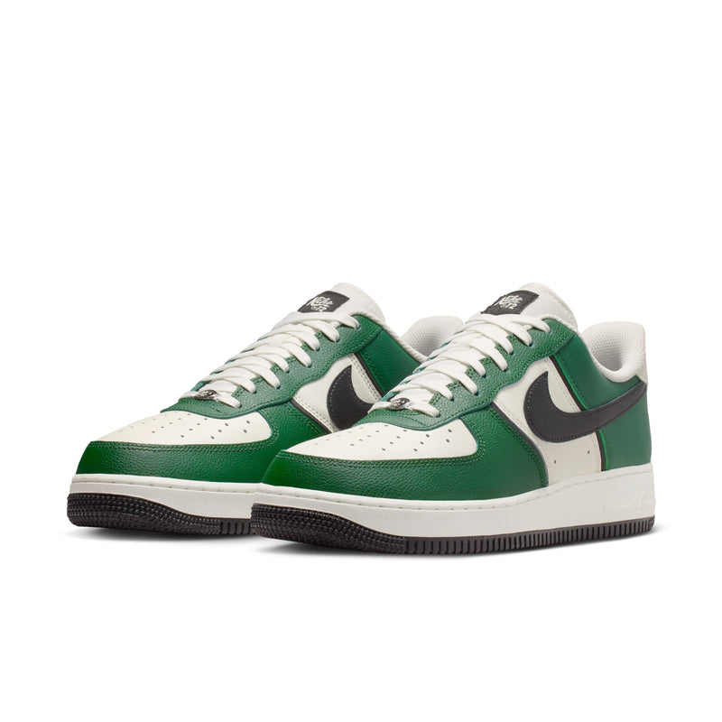 Men's Nike Air Force 1 Low sneakers, side view pair in fir green and white