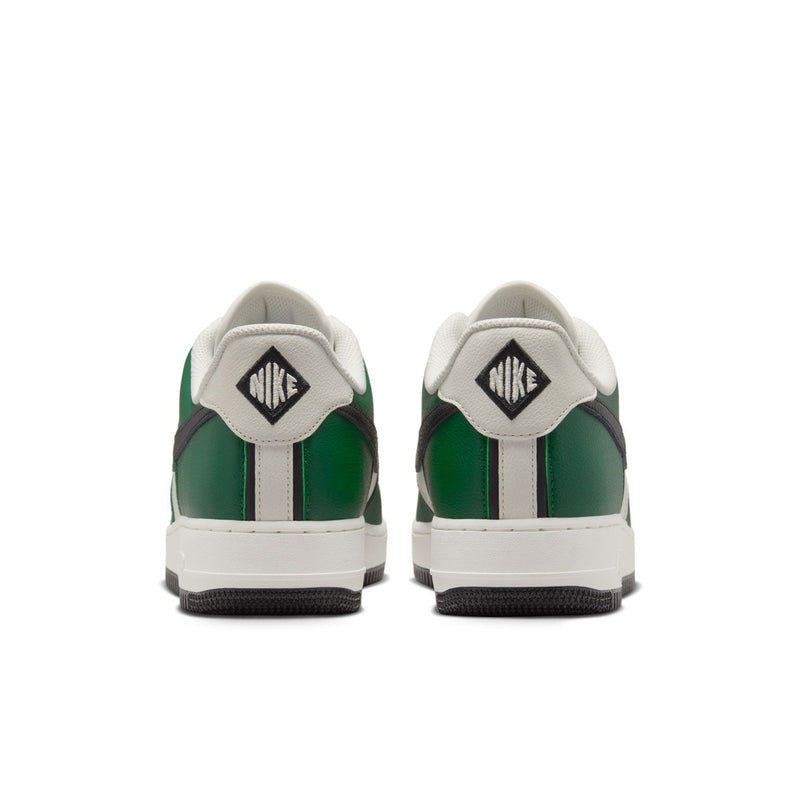 Men's Nike Air Force 1 Low sneakers, heel view in fir green and white
