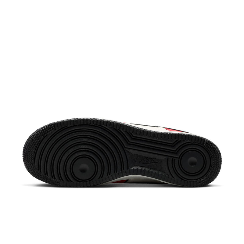 Men's sneaker outsole view with black tread and white midfoot edge