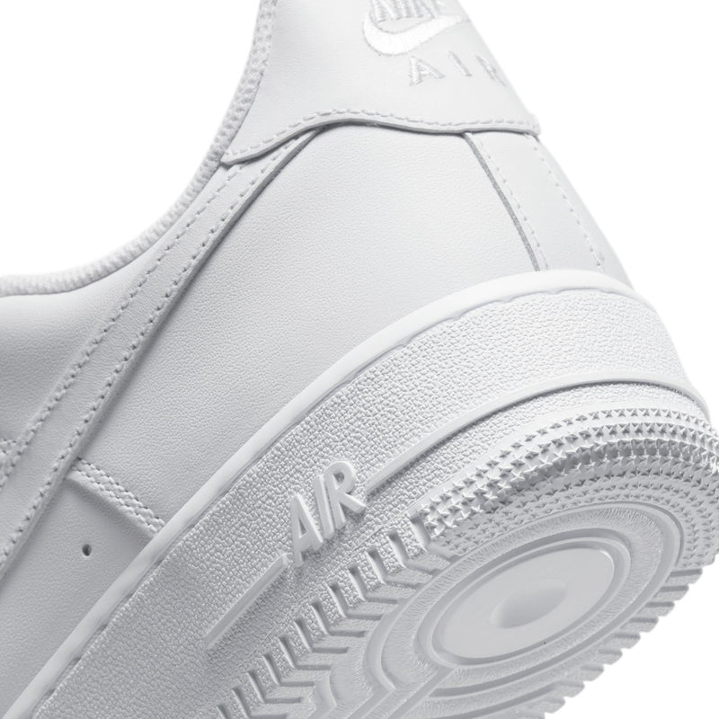 Close-up of white side panel and Air-branded midsole with textured outsole edge