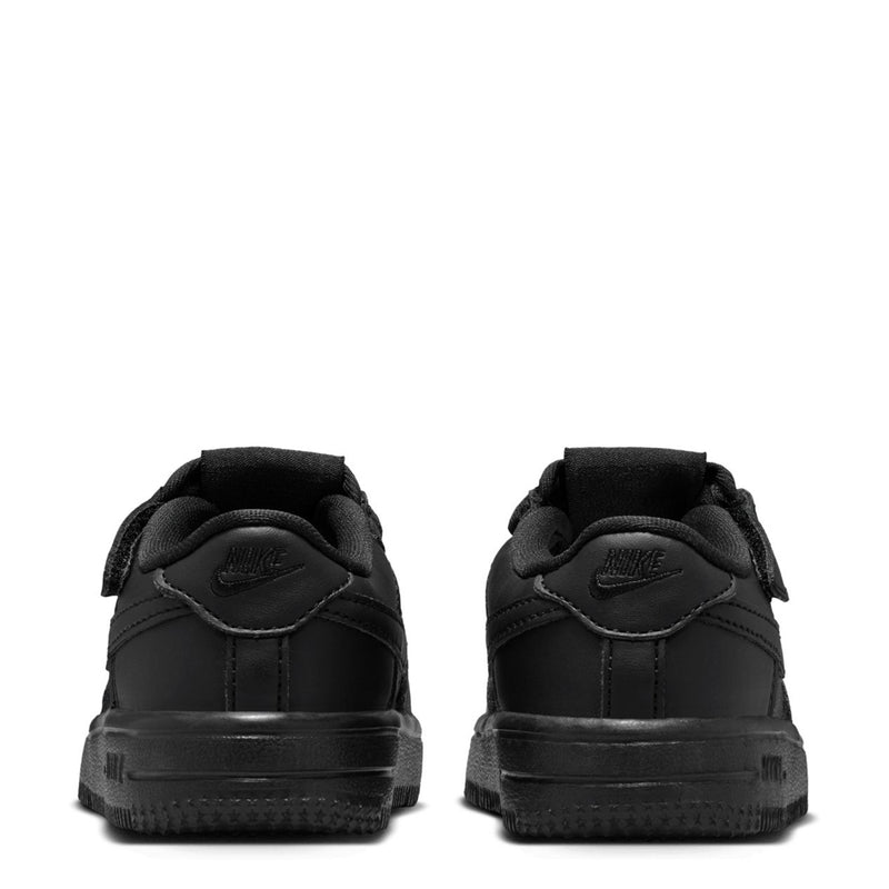 Toddler black sneakers heel view with cushioned collar and lace-up top