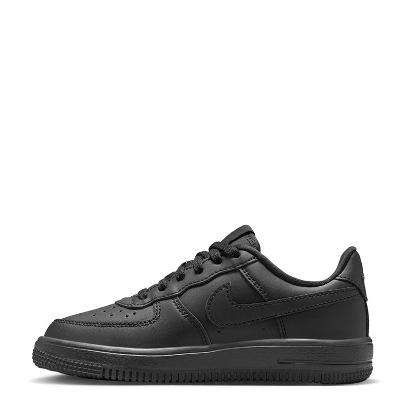 Kids' black Nike Air Force 1 low-top sneaker, angled side profile