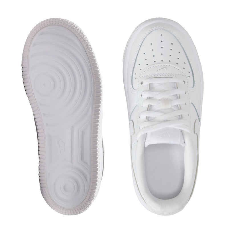 Kids white sneakers: outsole and inside sole view