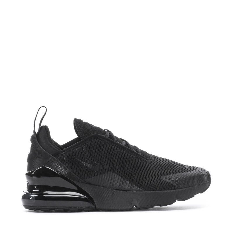 Kids black knit running sneaker with glossy side Air heel unit and lace-up