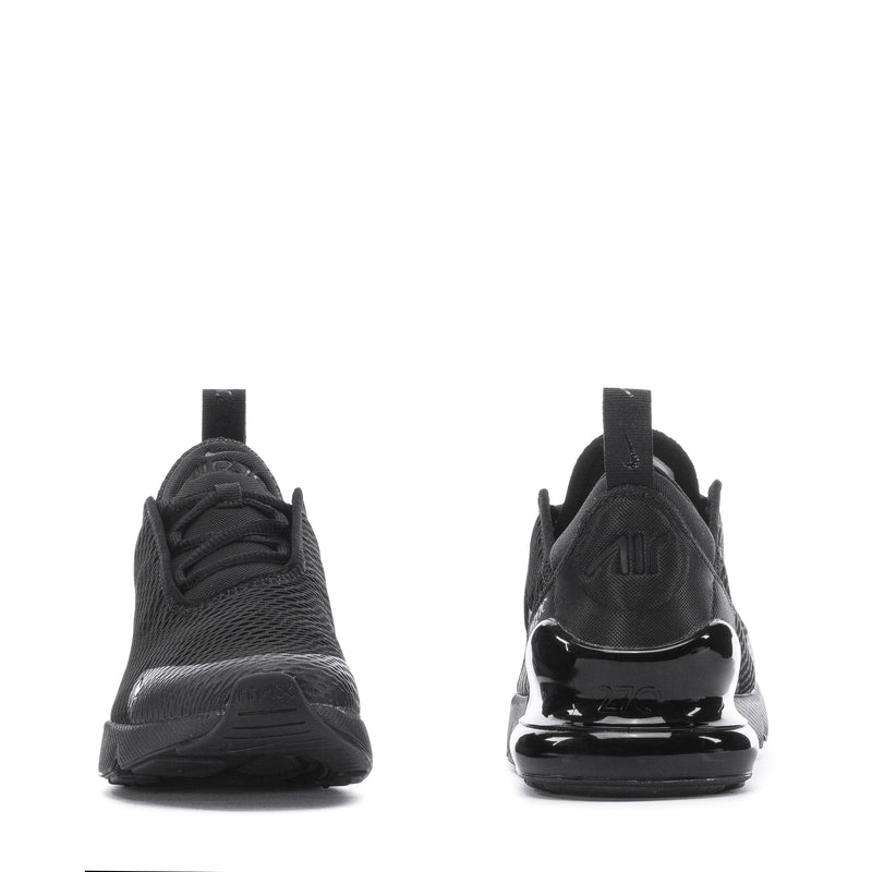 Kids black lace-up sneaker with rear pull tab and glossy Air unit at heel
