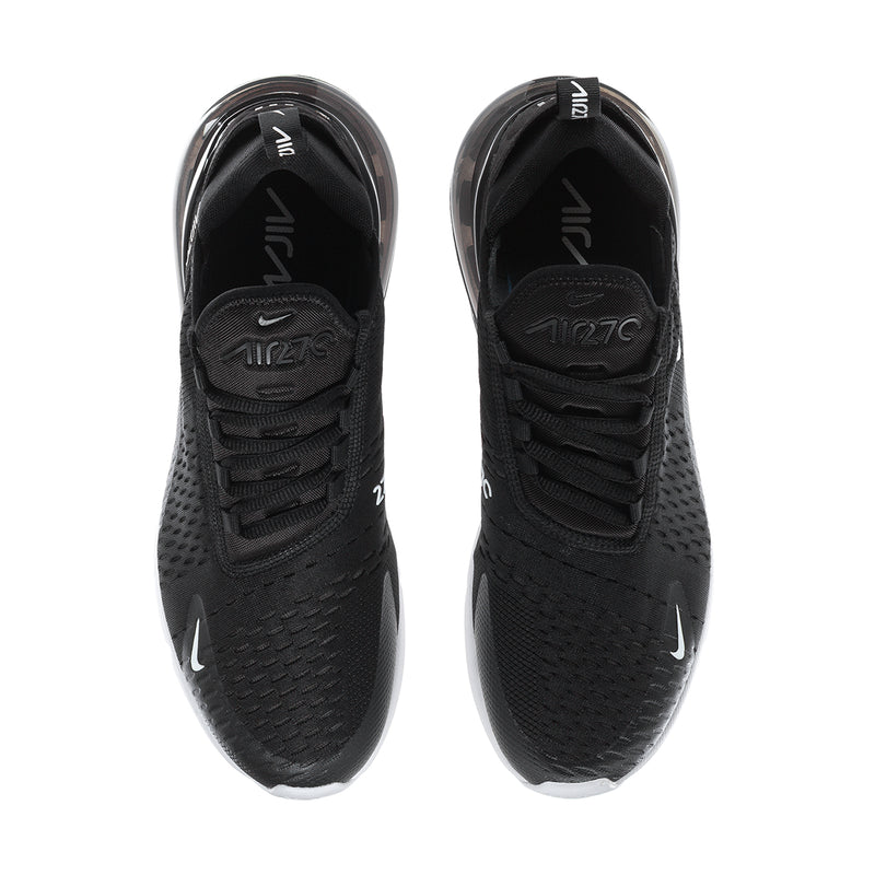 Air Max 270 sneakers, black mesh uppers with textured pattern and lace-up design