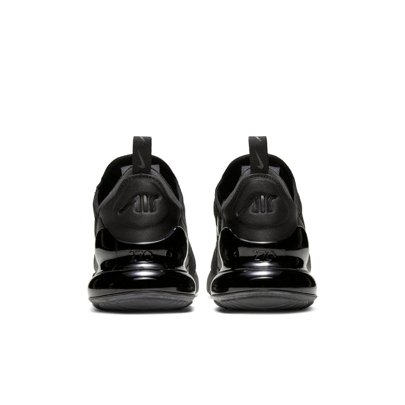 Black sneaker heel view with pull tab and glossy air cushioning unit