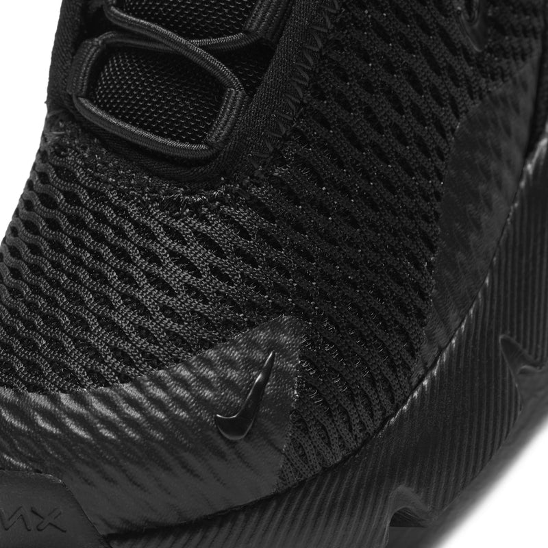 Black knit-textured toddler Nike Air Max 270 upper, Swoosh detail, stitched panels