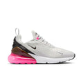 Women’s Nike Air Max 270 sneakers in light gray with pink air sole, black accents