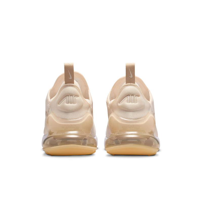 Women’s Air Max 270 heel view in cream, with visible air unit and molded logo tabs