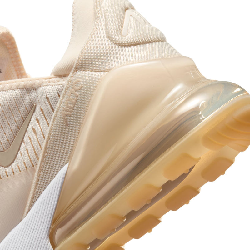 Women’s Air Max 270 close-up of side and heel air unit in translucent cream