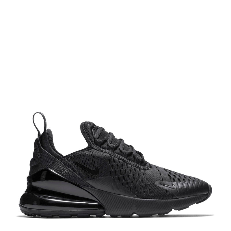 Youth Air Max 270 sneakers, black mesh upper with laces and visible air sole unit