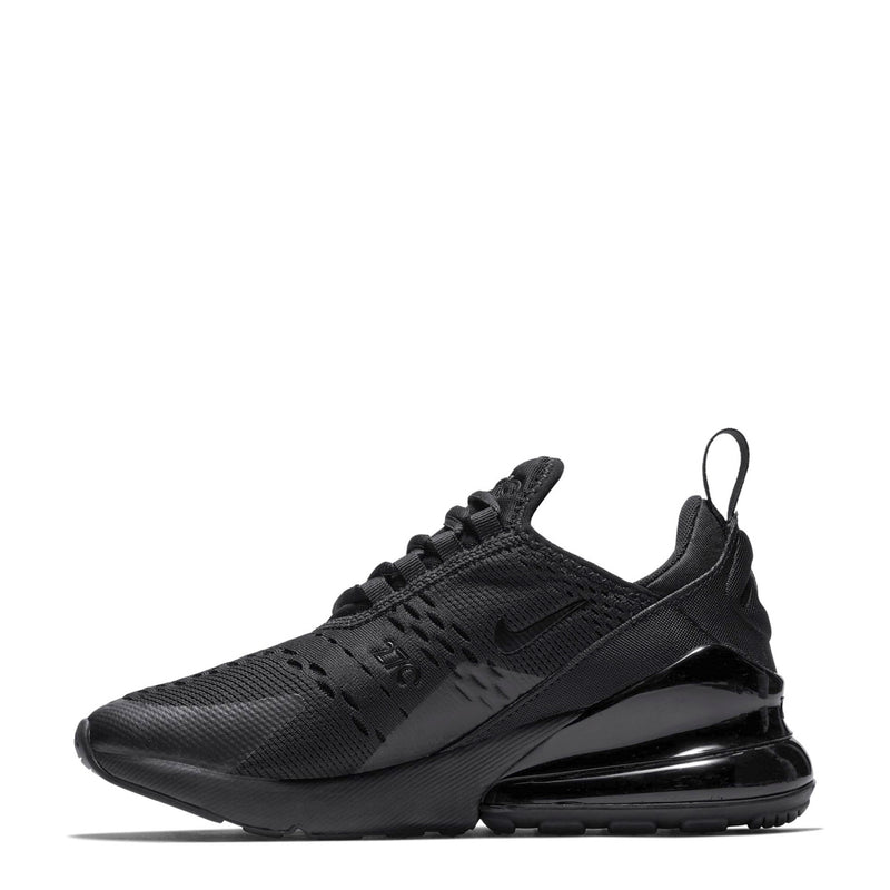 Youth Air Max 270 sneakers, black knit texture, lace-up front and side air cushion