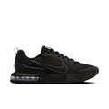 Black mesh men’s training shoes with swoosh detail and blue-tinted air sole unit