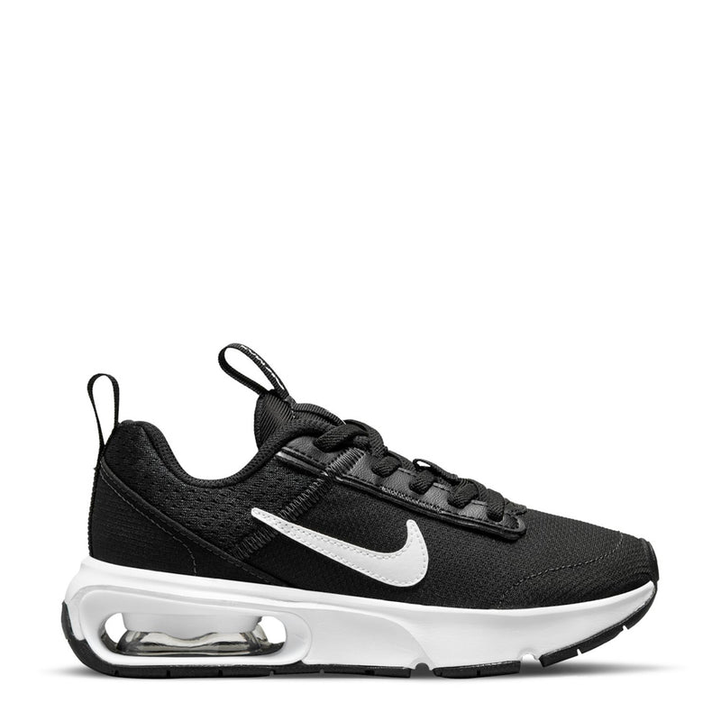 Kids' black Nike Air Max sneakers, white swoosh and clear air sole