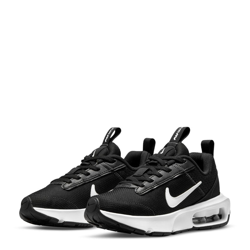 Kids' black Nike Air Max sneakers, pair view with white midsoles and air window