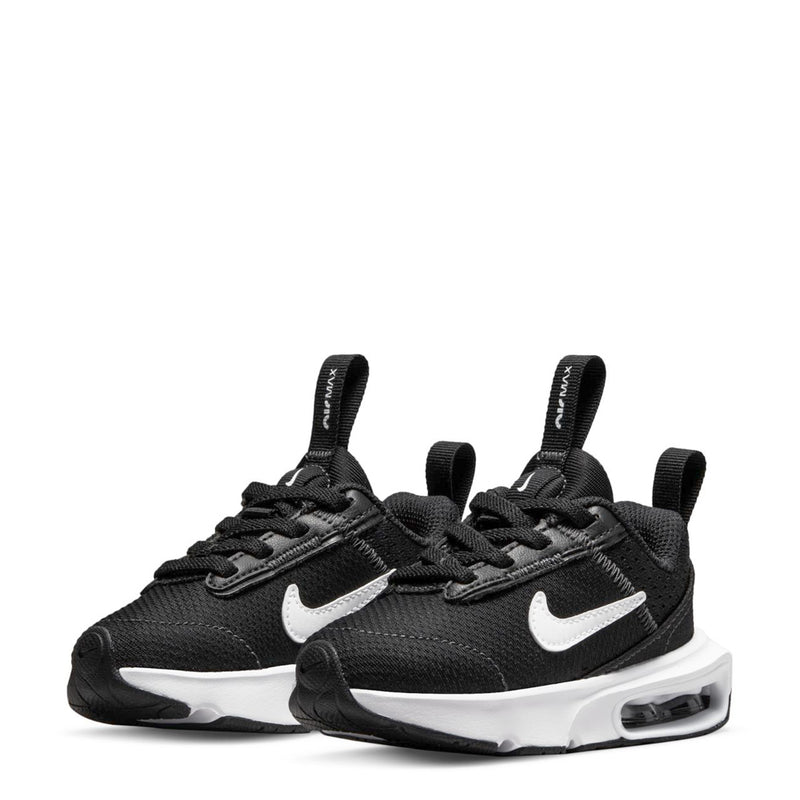 Pair of black toddler Air Max sneakers with white swoosh and gray-white midsole