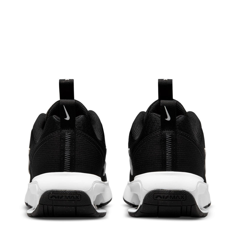 Youth Nike Air Max sneaker heel view, black upper with white midsole and Air Max logo