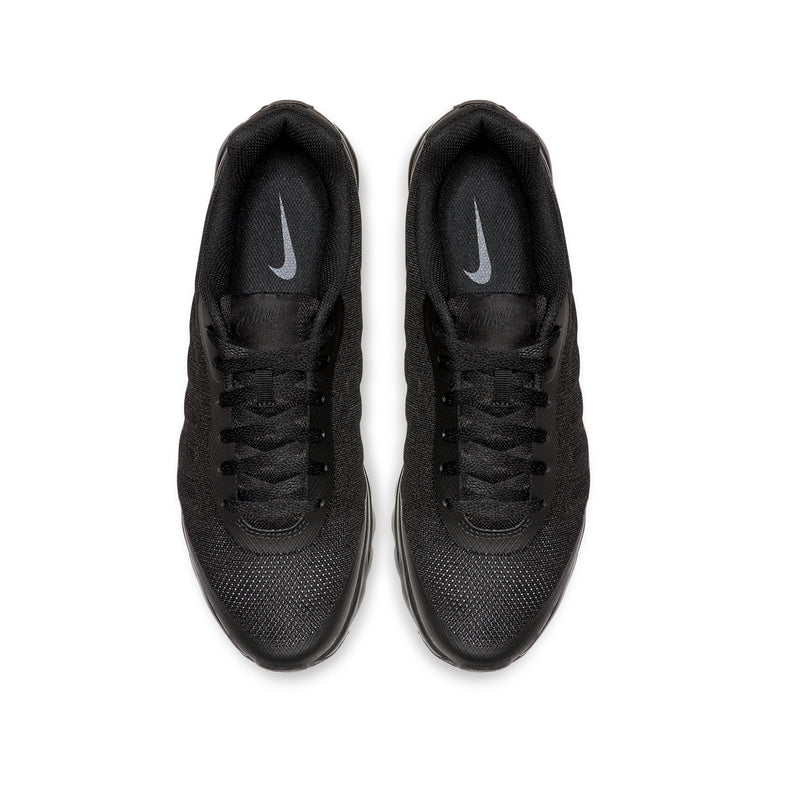 Pair of men's black mesh sneakers with lace closure and swoosh logo