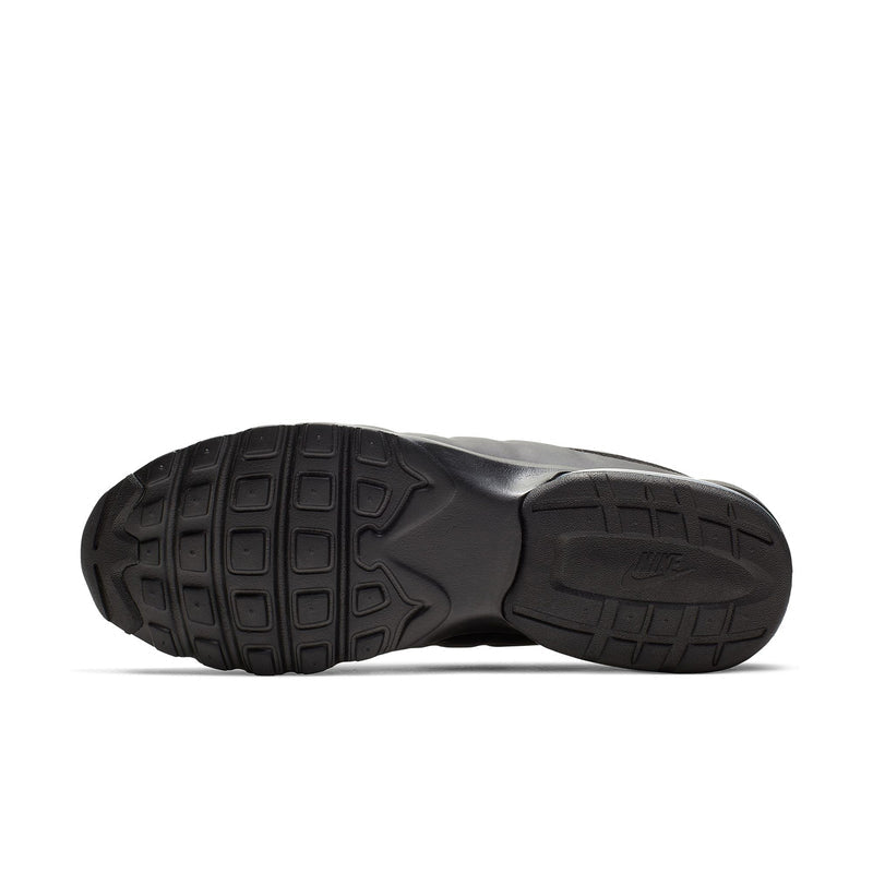 Men's black sneaker outsole with tread pattern and Air logo heel