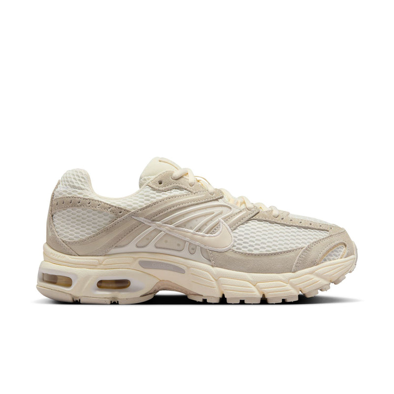 Women's beige mesh and suede sneakers, lace-up side profile with Air Max unit