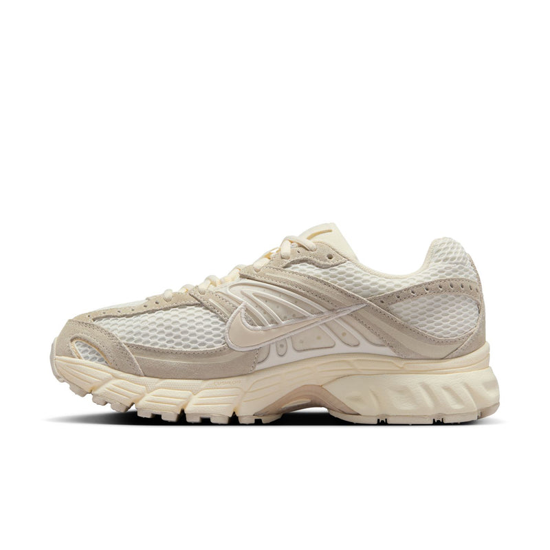 Women's beige mesh and suede sneakers, alternate side view with lace-up