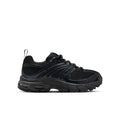 Youth black running sneakers with swoosh logo and mesh upper