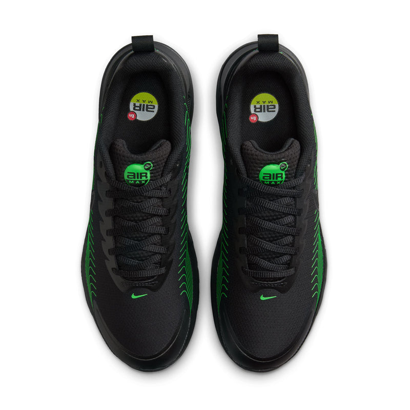 Pair of men's black lace-up sneakers with green piping and cushioned tongues