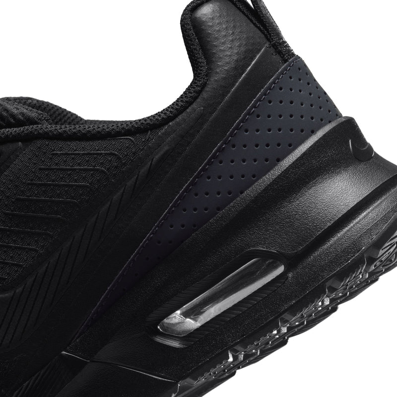 Men's Air Max NuAxis black side detail, perforated panel and visible Air window