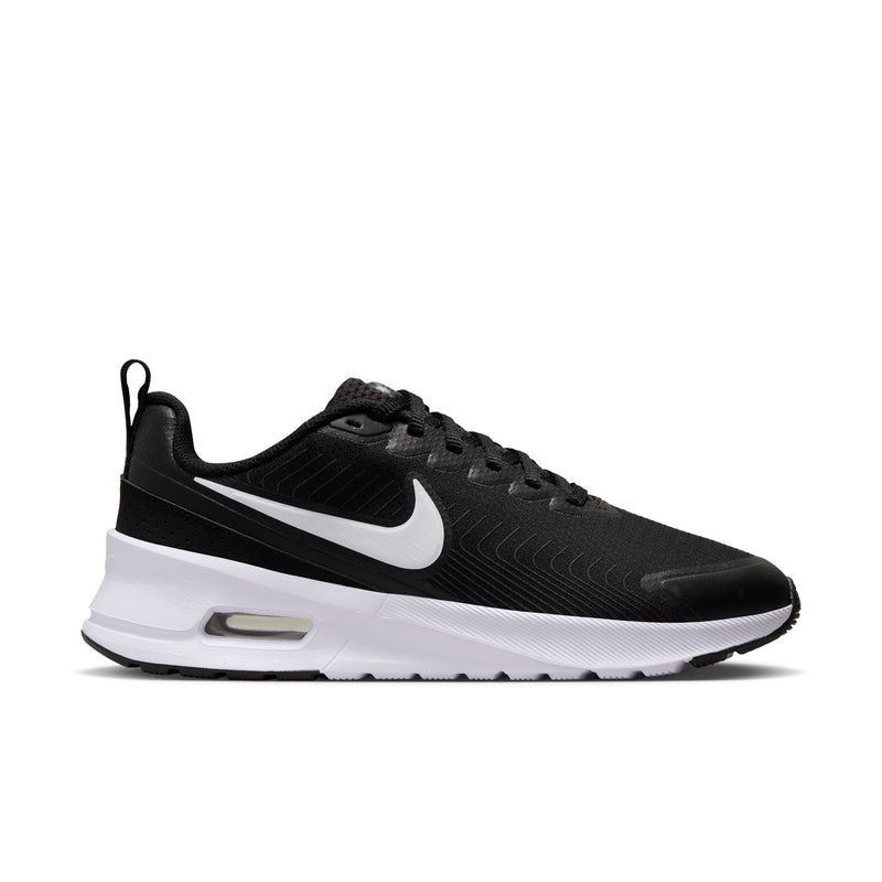 Black and white women's Nike sneakers with cushioned Air sole