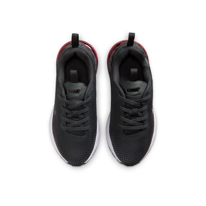 Kids' black lace-up sneakers with red-accented collar and padded tongue