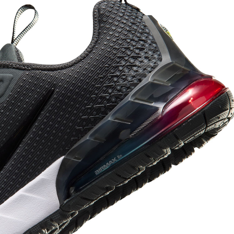 Kids' black upper with Air Max window, red heel panel, and textured outsole
