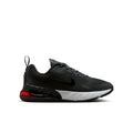 Youth black knit running shoe with white midsole and red heel Air unit