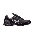 Men's Nike Air Max running shoe in dark black with silver Swoosh and visible heel Air unit