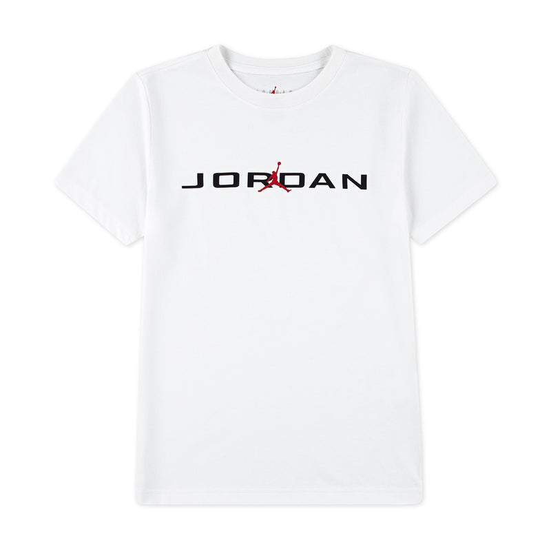 Youth white crew-neck T-shirt with Jordan logo print