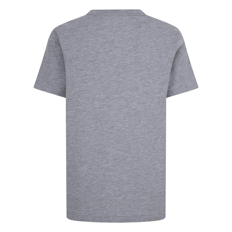 Youth carbon heather crewneck T-shirt back view, no logo