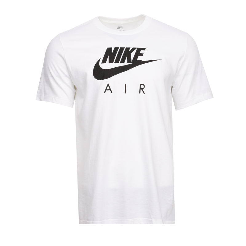 Men's white Nike Air T-shirt with black logo and graphic on front